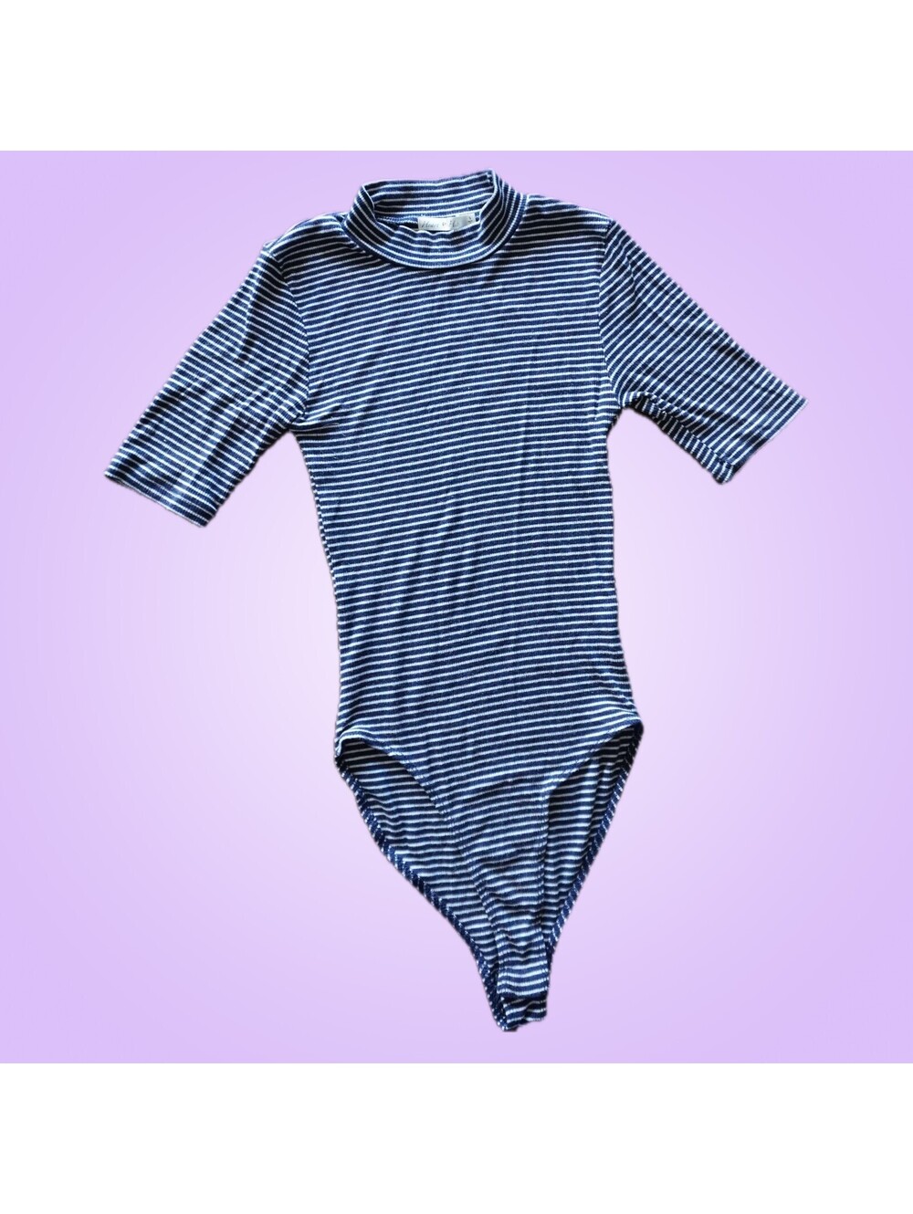 Heart & Hips Navy Striped Mock Neck Thong Bodysuit | Small